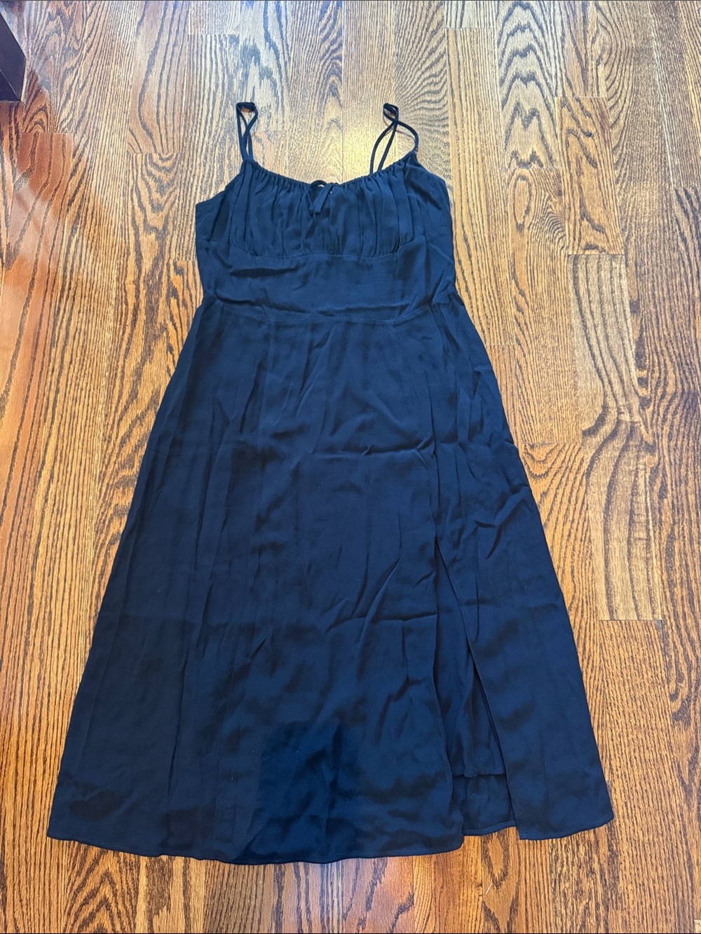 Sunday Best size L Black Midi Slip Dress with Spaghetti Straps